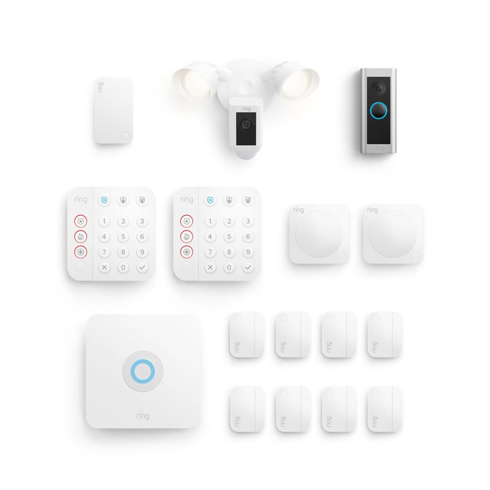 Alarm 14 Piece Security Kit + Wired Doorbell Pro (Video Doorbell Pro 2) + Floodlight Cam Wired Plus